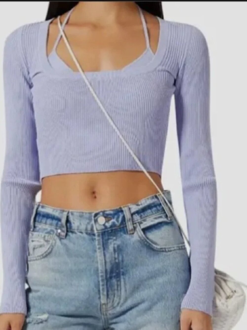 Gauge81 Lavender Ribbed Long Sleeve Crop Top L